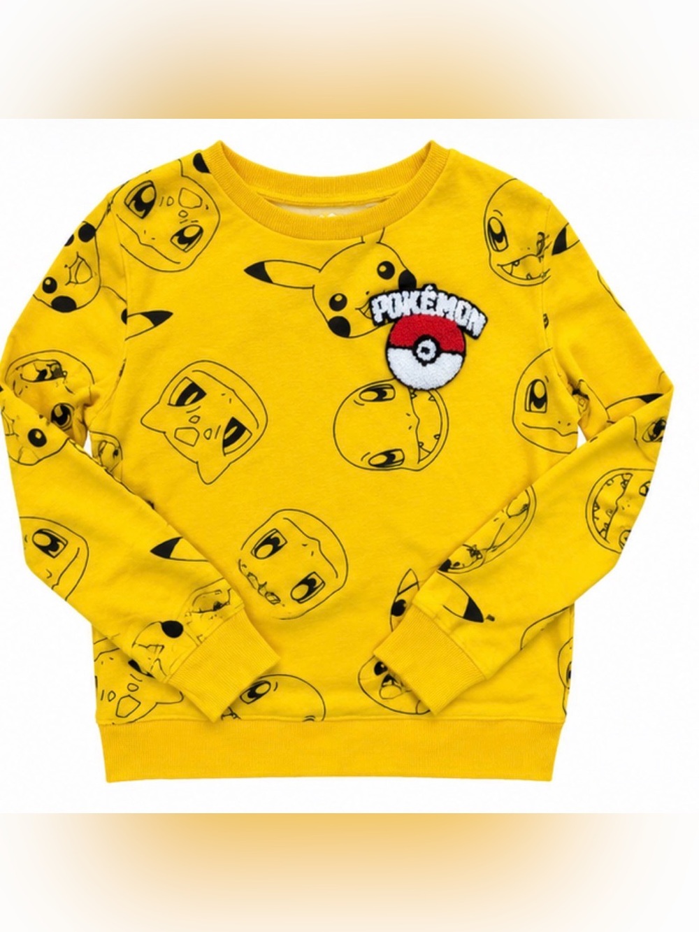 Pokémon Pikachu All-Over Print Yellow Sweatshirt Size Small